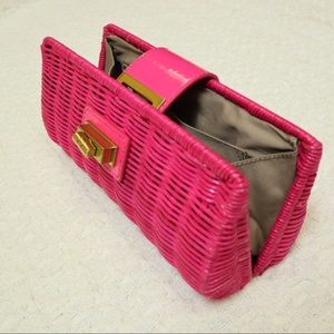 Pink J. Crew wicker clutch